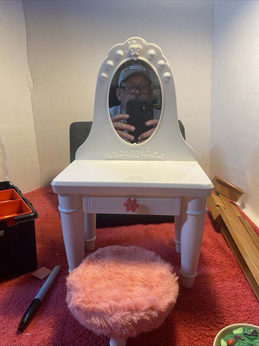 My Life As Light Up Vanity Makeup Table Desk 18" Dolls, American Girl w Stool